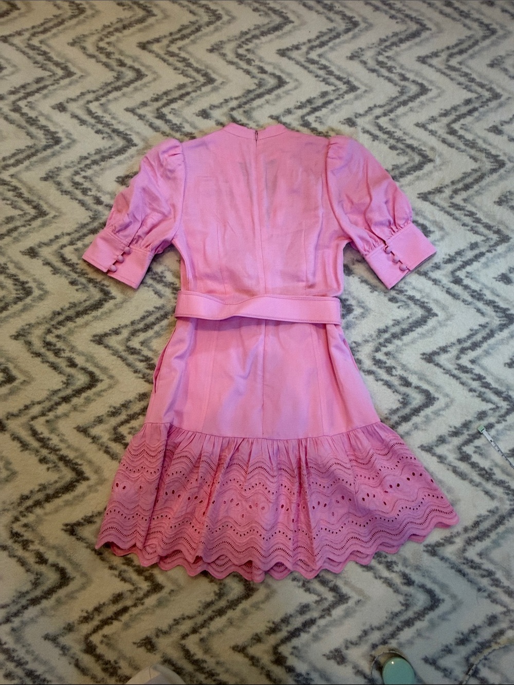 Eyelet Belted Summer Dress in Light Pink - Picture 7 of 8